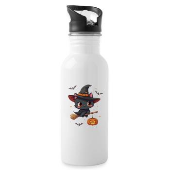 Halloween Cat with Halloween Pumpkin - Water bottle with straw - white - Right