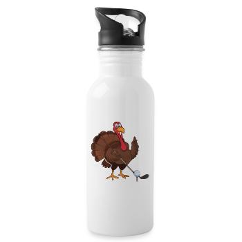 Funny Turkey Playing Golf - Water bottle with straw - white - Right