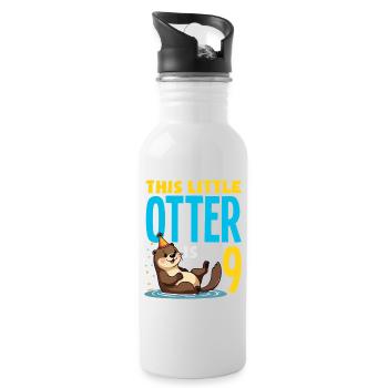 This Otter is 9 - Cute Birthday Motif - Water bottle with straw - white - Right