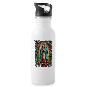 Madonna with Roses and Cacti - Water bottle with straw - white - Right