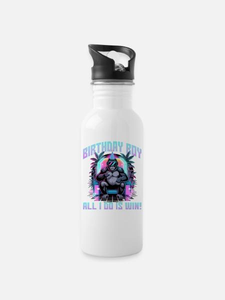 Birthday Gamer VR - Trinkflasche mit integriertem Trinkhalm - Weiß