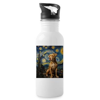 Pitbull chien chiens Van Gogh style nuit étoilée - Gourde avec paille intégrée - blanc - Droite