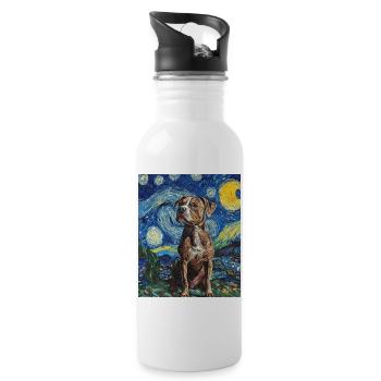Pitbull chien chiens Van Gogh style nuit étoilée - Gourde avec paille intégrée - blanc - Droite