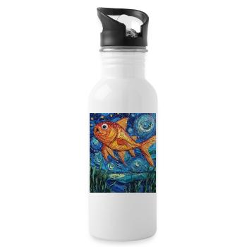 Goldfish Fish Van Gogh Style - Water bottle with straw - white - Right