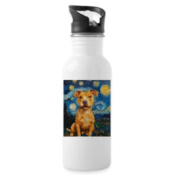 Pitbull chien chiens Van Gogh style nuit étoilée - Gourde avec paille intégrée - blanc - Droite