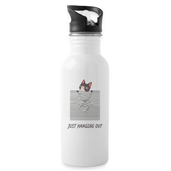 Curious Cat – Funny Optical Line Art - Trinkflasche mit integriertem Trinkhalm - Weiß - Rechts