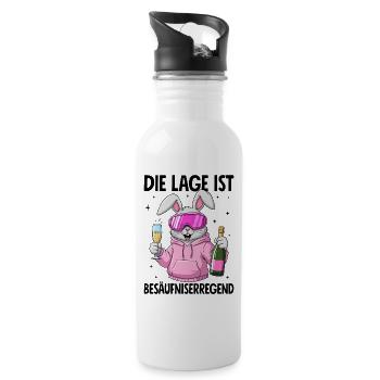 Die Lage Ist Besäufniserregend - Trinkflasche mit integriertem Trinkhalm - Weiß - Rechts