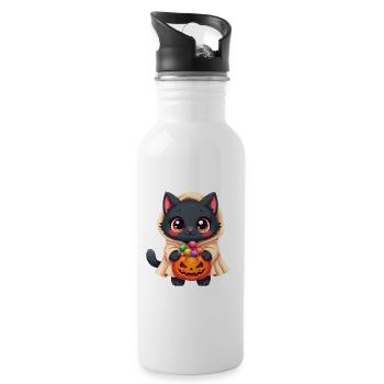 Halloween Cat with Halloween Pumpkin - Water bottle with straw - white - Right
