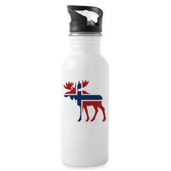 Nordischer Elch mit Norwegenflagge - Trinkflasche mit integriertem Trinkhalm - Weiß - Rechts