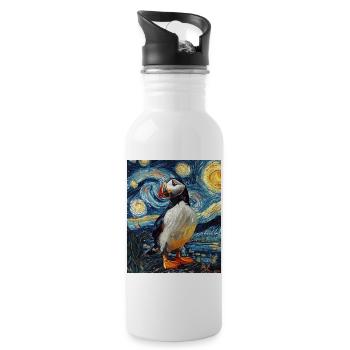 Macareux Oiseau Style Van Gogh Nuit étoilée - Gourde avec paille intégrée - blanc - Droite