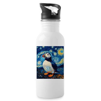 Macareux Oiseau Style Van Gogh Nuit étoilée - Gourde avec paille intégrée - blanc - Droite