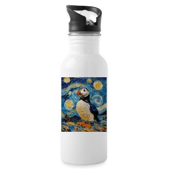 Macareux Oiseau Style Van Gogh Nuit étoilée - Gourde avec paille intégrée - blanc - Droite