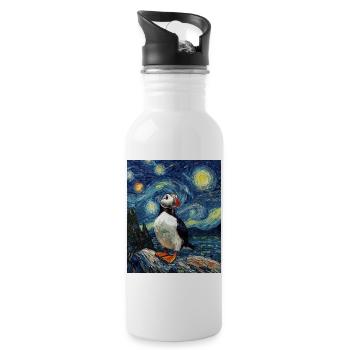 Macareux Oiseau Style Van Gogh Nuit étoilée - Gourde avec paille intégrée - blanc - Droite