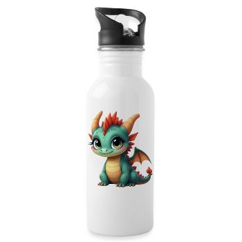 Cute Baby Dragon - Water bottle with straw - white - Right