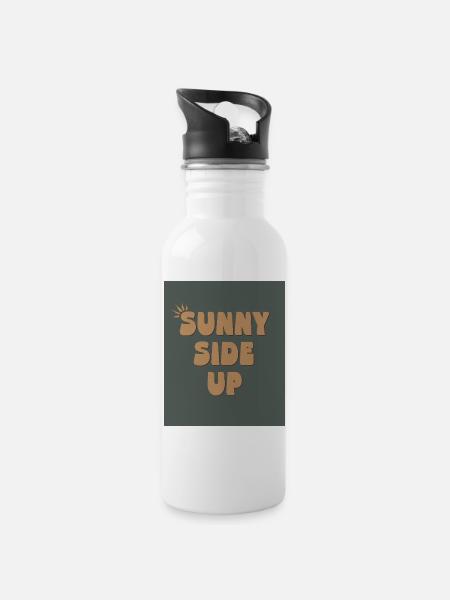 Sunny Side Up – Stay Bright & Positive - Trinkflasche mit integriertem Trinkhalm - Weiß