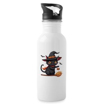 Halloween Cat with Halloween Pumpkin - Water bottle with straw - white - Right
