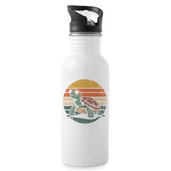 Retro turtle at sunset - Water bottle with straw - white - Right