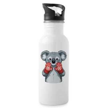 Koala d’hiver avec des gants rouges - Gourde avec paille intégrée - blanc - Droite