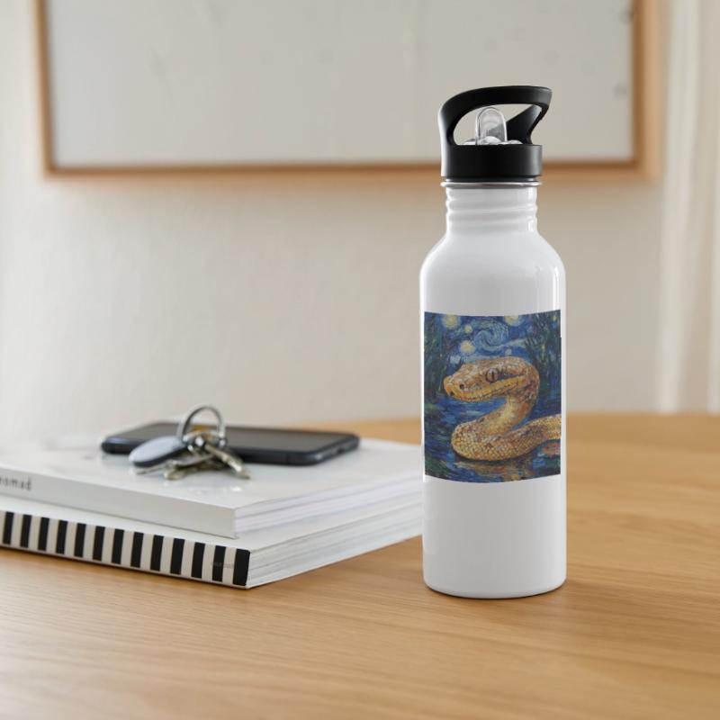 Snake Python Van Gogh Style Starry Night Water bottle with straw