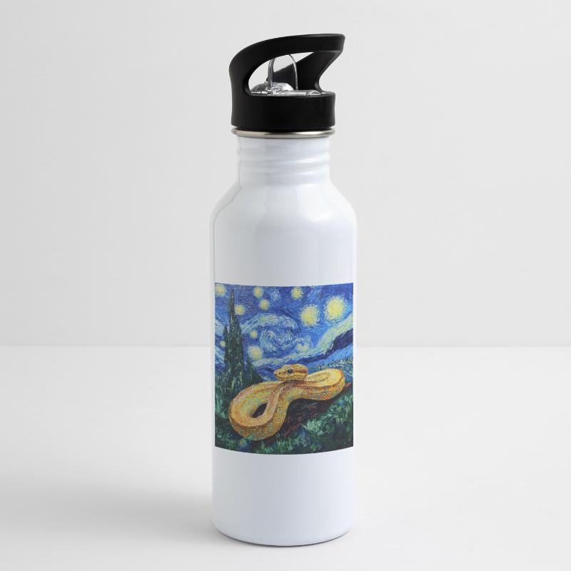 Snake Python Van Gogh Style Starry Night Water bottle with straw
