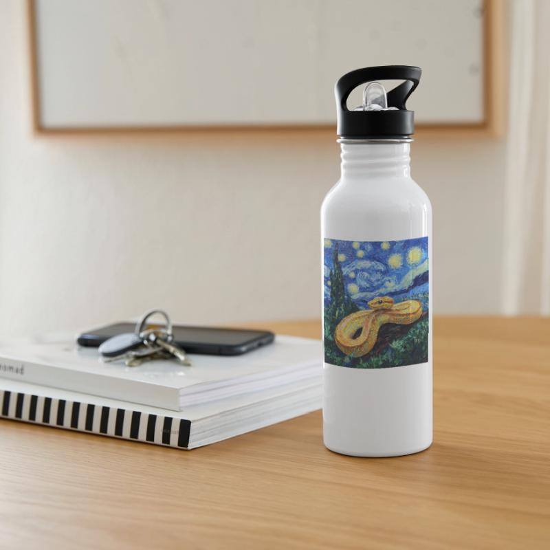 Snake Python Van Gogh Style Starry Night Water bottle with straw