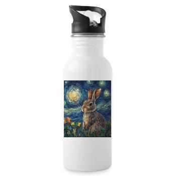 Lapin Lapin Lapin Van Gogh Style Nuit étoilée - Gourde avec paille intégrée - blanc - Droite