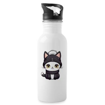Chat Hiver Animal Bébé Bande Dessinée - Gourde avec paille intégrée - blanc - Droite