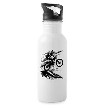 Mountain Bike Art Mountainbiking - Water bottle with straw - white - Right