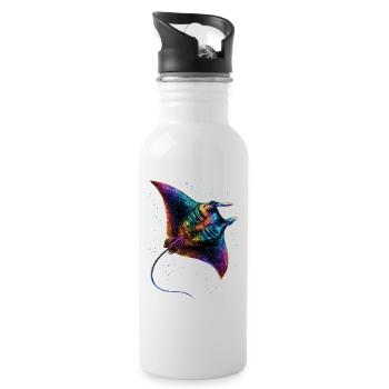 Manta Rochen Teufelsrochen Stachelrochen Taucher - Trinkflasche mit integriertem Trinkhalm - Weiß - Rechts