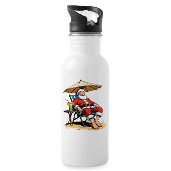 Strand Weihnachtsmann Urlaub - Trinkflasche mit integriertem Trinkhalm - Weiß - Rechts