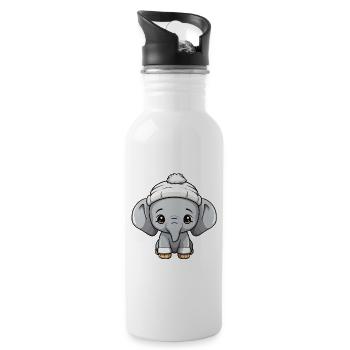 éléphant hiver animal bébé bande dessinée - Gourde avec paille intégrée - blanc - Droite
