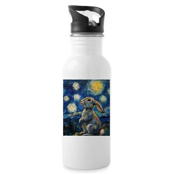 Lapin Lapin Lapin Van Gogh Style Nuit étoilée - Gourde avec paille intégrée - blanc - Droite