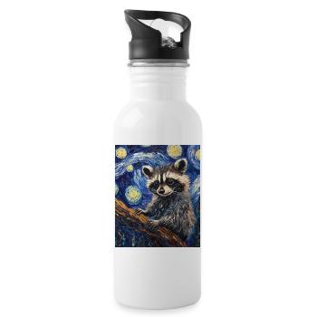 Waschbär Raccoon Van Gogh Style Starry Night - Water bottle with straw - white - Right