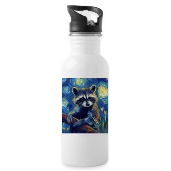 Waschbär Raccoon Van Gogh Style Starry Night - Water bottle with straw - white - Right