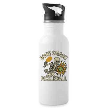 Bone Smash Pickleball Skelett Halloween - Trinkflasche mit integriertem Trinkhalm - Weiß - Rechts