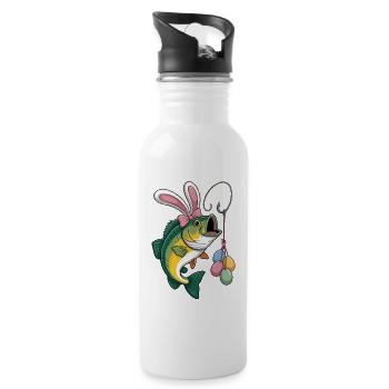 Art du poisson-lapin de pêche de Pâques - Gourde avec paille intégrée - blanc - Droite