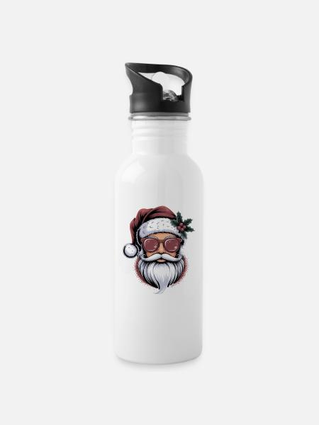 Hipster Santa Sonnenbrille - Trinkflasche mit integriertem Trinkhalm - Weiß