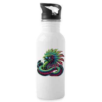 Azteken Drache - Trinkflasche mit integriertem Trinkhalm - Weiß - Rechts