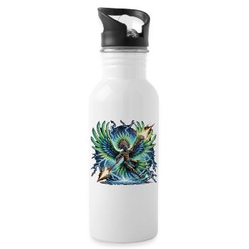 Weltengestalt Flügelkrieger Azteken - Trinkflasche mit integriertem Trinkhalm - Weiß - Rechts