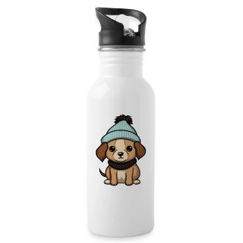 Chien Hiver Animal Bébé Bande Dessinée - Gourde avec paille intégrée - blanc - Droite