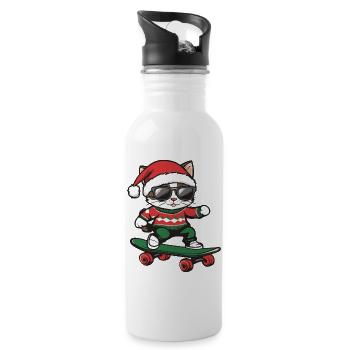 Cat Christmas Funny - Water bottle with straw - white - Right