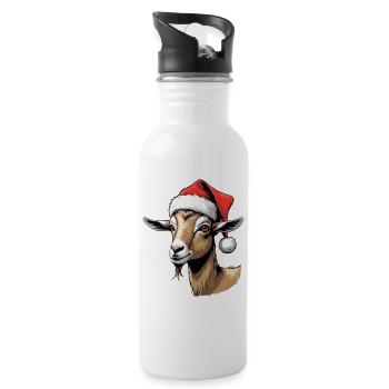 Chèvre de Noël au chapeau du Père Noël - Gourde avec paille intégrée - blanc - Droite