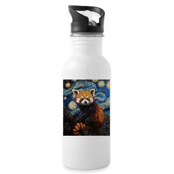 Red Panda Bear Van Gogh Style Starry Night - Water bottle with straw - white - Right