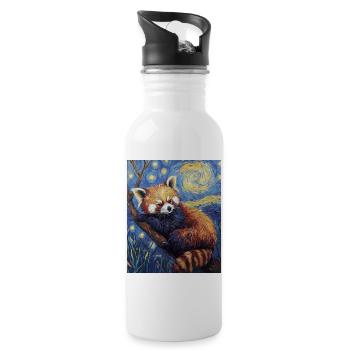 Red Panda Bear Van Gogh Style Starry Night - Water bottle with straw - white - Right