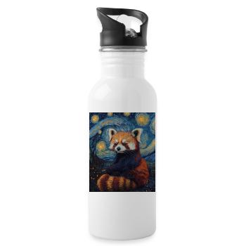 Red Panda Bear Van Gogh Style Starry Night - Water bottle with straw - white - Right