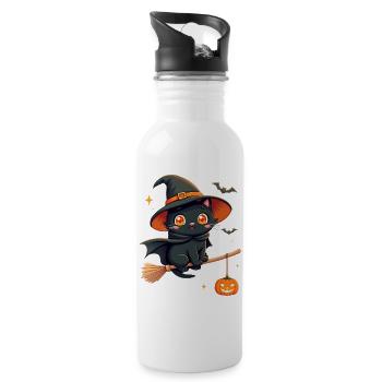 Halloween Cat with Halloween Pumpkin - Water bottle with straw - white - Right