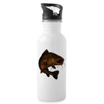 Grand motif de pêche au poisson-chat - Gourde avec paille intégrée - blanc - Droite