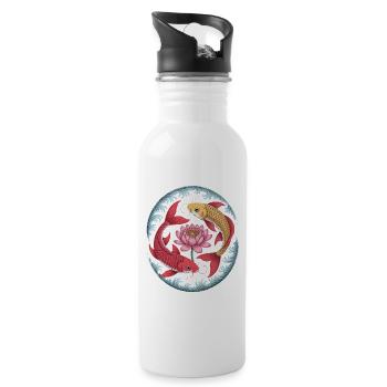 Koi Fish and Lotus Flower Harmonious Motif - Water bottle with straw - white - Right