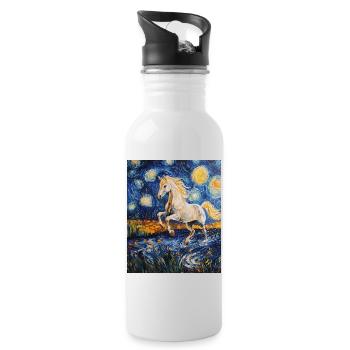 Cheval Chevaux Cavalier Style Van Gogh Nuit étoilée - Gourde avec paille intégrée - blanc - Droite
