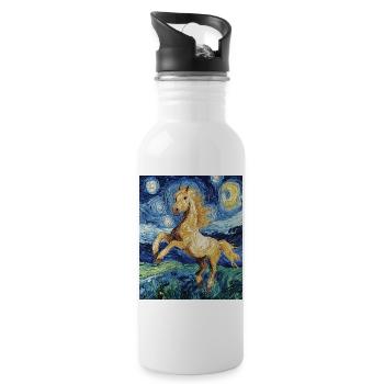 Cheval Chevaux Cavalier Style Van Gogh Nuit étoilée - Gourde avec paille intégrée - blanc - Droite